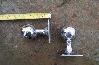 One Pair Vintage Reclaimed Chrome On Brass Door Knobs Handles,  Square Backplates