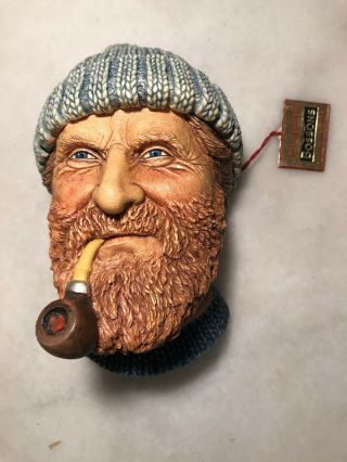 Vintage Bossons Head Chalkware Wall Hanging Fisherman 1990 England With Gold Tag