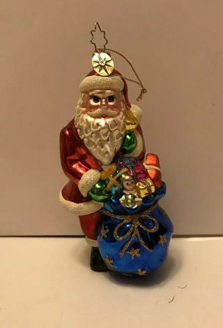 Vintage Radko Santa Painted Blown Glass Ornament 6”tall