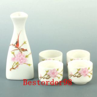 Chinese Exquisite Porcelain Hand Painted Flower & Birds Cups Set Cc0366