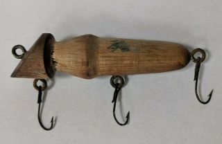 Antique Wooden Fishing Lure 3 Hooks