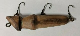 Antique Wooden Fishing Lure 3 Hooks 2
