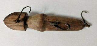Antique Wooden Fishing Lure 3 Hooks 3