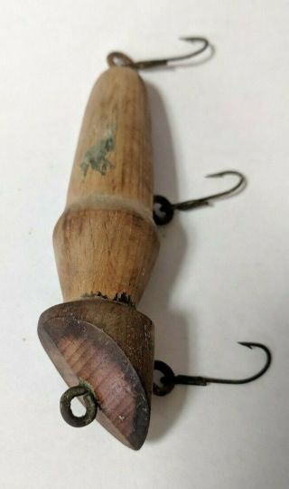 Antique Wooden Fishing Lure 3 Hooks 4