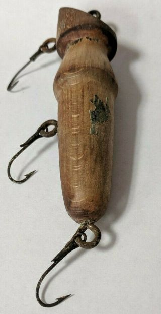 Antique Wooden Fishing Lure 3 Hooks 5