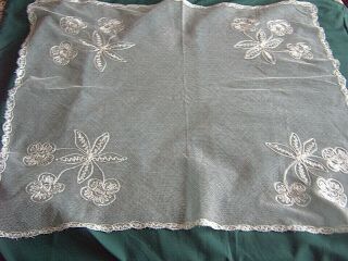 Vintage Silk Embroidered Tulle - Flowers - 50 X 58 Cms - Neck Shawl? [ccc]