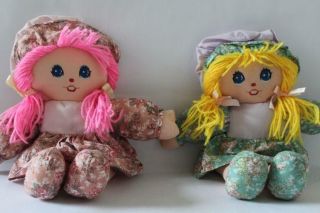 Vtg Tb Trading Set/2 Soft Cloth/stuffed Rag Dolls Plush/toys 11 " (x11)