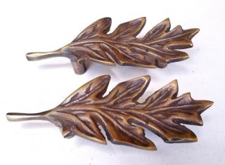 2 Unique Antique Style Solid Brass Oak Leaf Handles 4 " Long P8