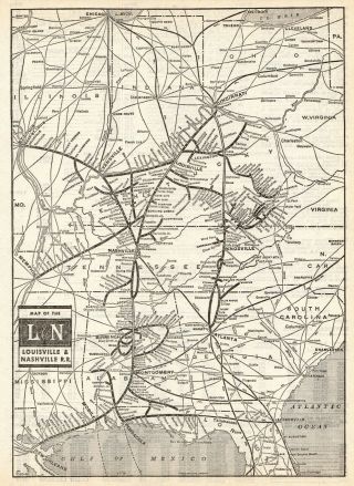 1947 Antique Louisville & Nashville Railroad Map Vintage L&n Railway Map 6995