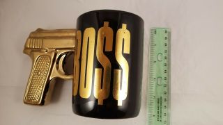 Just Funky Novelty Boss Pistol Gun Metallic Gold Ceramic Black Coffee Mug - 3