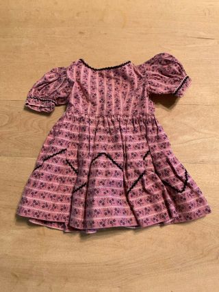 Cute Vintage Rose Colored W/ Black Print Doll Dress For A Vintage Doll