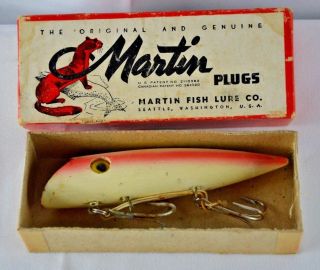Vintage Martin 4 " Salmon Plug Fishing Lure & Box/pearl Pink 051