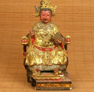 Blessing Chinese Old Wood Queen Mother Of The West Statue Worship Decoration