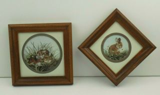 Home Interiors Kay Lamb Shannon Rabbit Prints 2 Wood Framed Vintage Bunnies Art