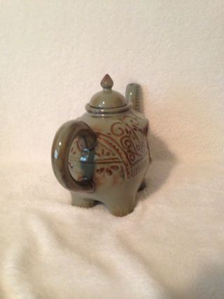 Pier1 Imports Stoneware Elephant Tea Pot Antique Green Brown 5