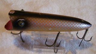 Vintage Heddon Wood Lucky 13 Lure 04/28/19pot Silver Scale Tack Eyes