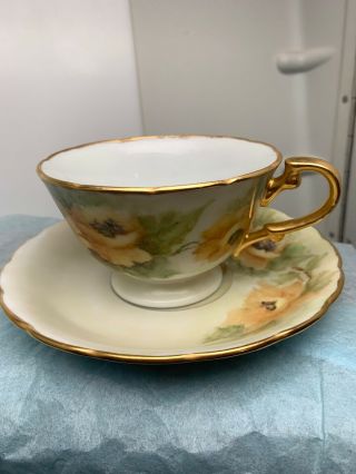 Vintage Tea Cup And Saucer Signed By Artist T Gunn Sn 074