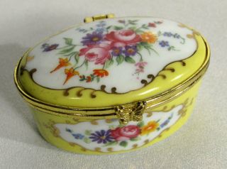 Vintage Andrea By Sadek Porcelain Oval Trinket Box Yellow Floral Design