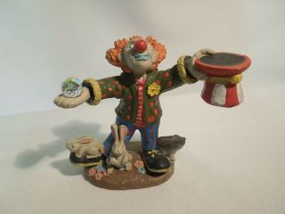 Vintage Spoontiques Hand Painted Pewter Clown Magician W/ Swarovski Crystal Ball