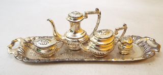 Vintage Miniature Tea Service White Metal Ornaments - A07