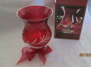 Lenox For The Holidays Petite Floral Christmas Ruby Red Crystal Hurricane Votive