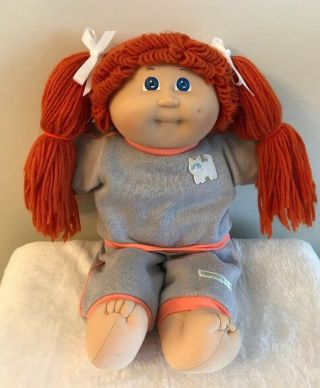 Vintage Cabbage Patch Kid Cpk Girl Doll 16” Red Hair Blue Eyes Cpk Clothes 1985