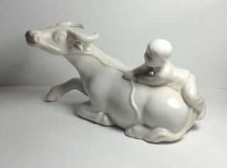 Chinese Blanc De Chine Porcelain Figurine Boy riding Oxen Buffalo 2