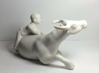 Chinese Blanc De Chine Porcelain Figurine Boy riding Oxen Buffalo 4
