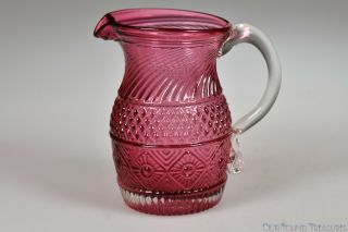 Giii - 24 Bmt Cream Pitcher By Mma Cranberry - Applied Handle,  Rough Pontil