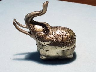 Cambodian Silver/brass Metal Betel Nut Boxes Figural Elephant