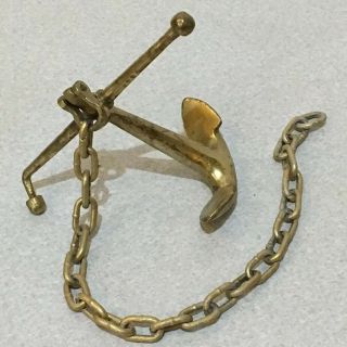 5 " Vintage Antique Style Brass Nautical Ship Anchor Paperweight With Chain