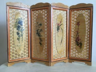 Lovely Vintage Japanese Table Top Bamboo 4 Panel Oriental Screen / Divider