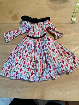 Vintage White W/ Red,  Pink,  Gray Print Doll Dress Suitable For Fashion Type Doll