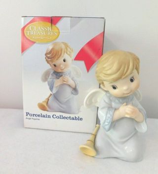 Classic Treasures Little Boy Angel Blue Porcelain Collectible Figurine 7 " Tall