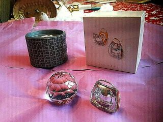 For Gifts - (2) Retired Swarovski Crystal Figurines - Handbag/clock&round Paperweight