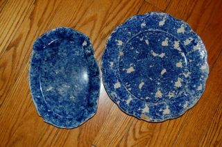 Antique 2 Blue Spongeware 1800 