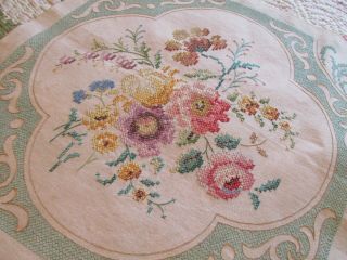 Vintage Hand Embroidered Linen Sampler Panel/cushion Front