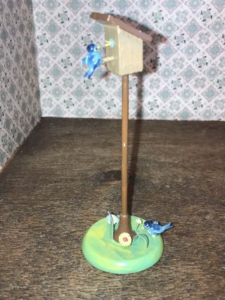 Vintage Dollhouse Miniature Blue Bird House Painted Made In Germany