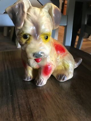 Vintage Chalkware Puppy Carnival Prize Dog Bank Approx 7” T Some Chips To Paint