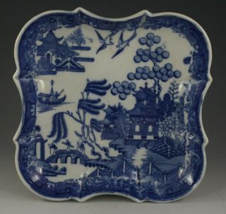 Antique Pottery Pearlware Blue Transfer Spode Willow Pattern Dessert Dish 1800