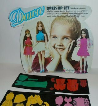 Vintage Dawn Doll Colorforms Parts And Cardboard Cut Out Lid Sign