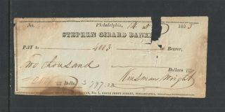 1825 Stephen Girard Bank Philadelphia Pa Antique Bank Check