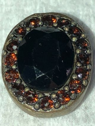 Set Of 13 Gorgeous Vintage Buttons - Antique Metal & Amber/black Glass Stones