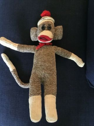 Vintage Classic Handmade Sock Monkey With Hat And Red Tassel - 18 "