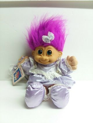 Vintage 12 " Russ Berrie Troll Kidz Doll Dress Cloth Purple Hair Blue Eyes Nwt