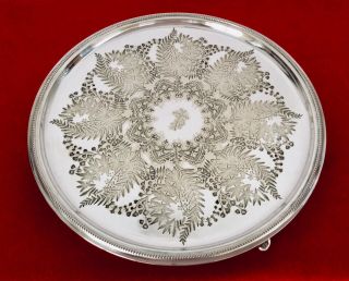 Antique 19th Century Aesthetic Chased Silver Plated Footed Salver Tray