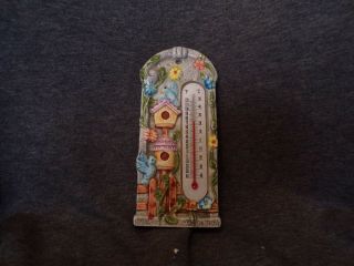 Ceramic Thermometer With Painted Birds And Flowers A0100