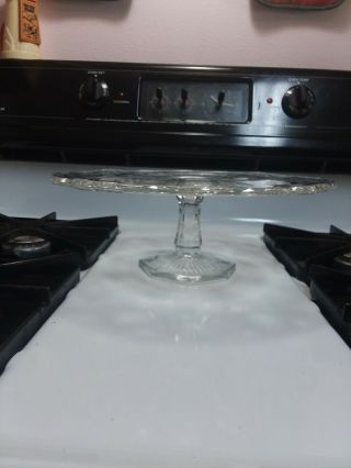 Antique Vintage Pressed Clear Glass Cake Plate Pedestal Cake Plate tear drop 3