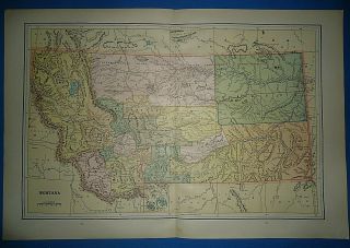 Vintage Circa 1893 Montana Map Old Antique Atlas Map