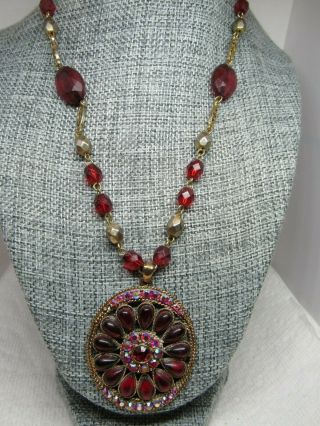 Vintage Style Jewelery Red Aurora Borealis Rhinestone Necklace 3609